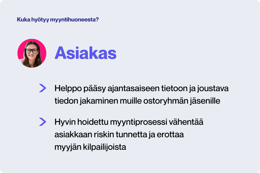 Kuka hyötyy myyntihuoneesta? Asiakas