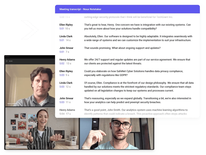 Meeting transcript in digital sales room software
