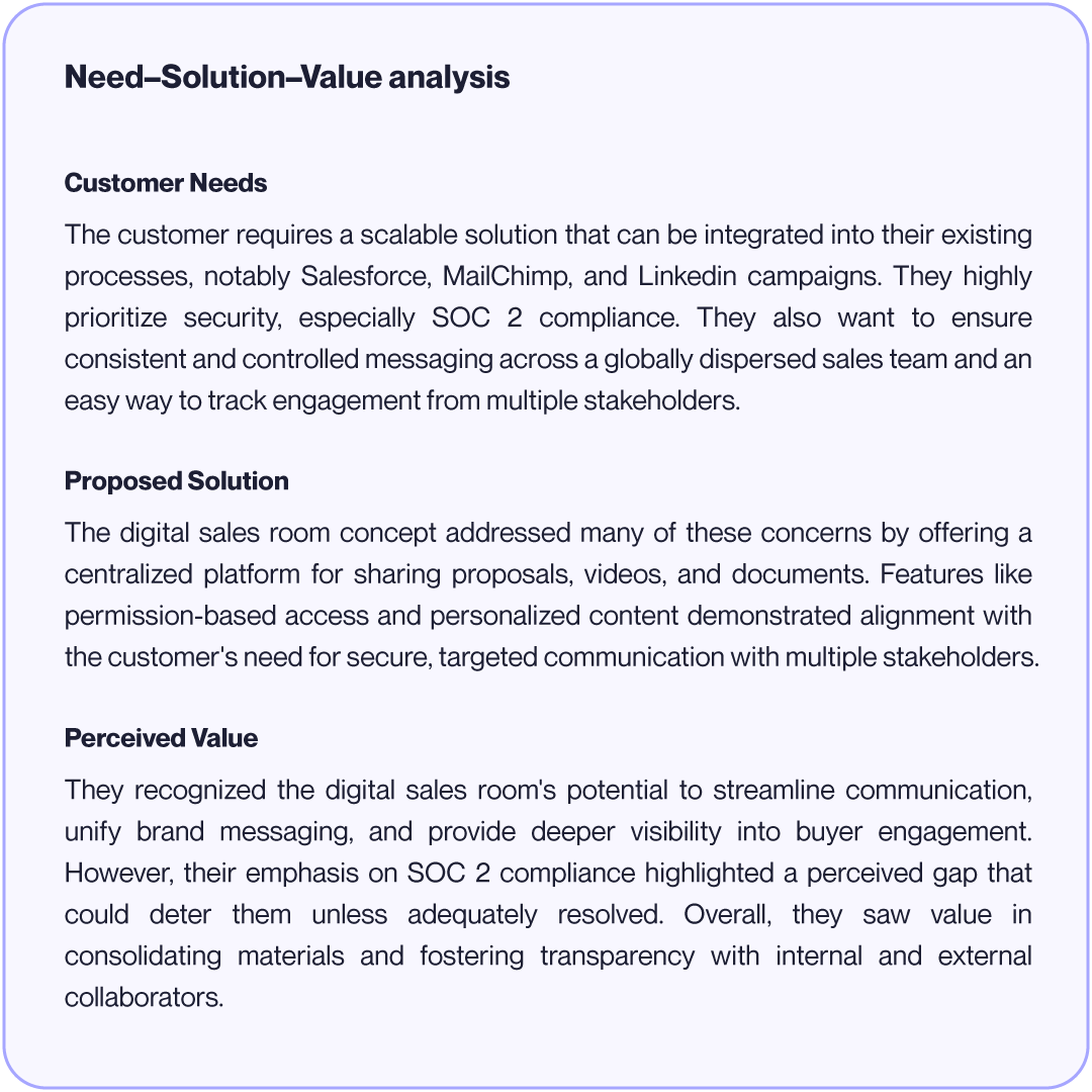 Need-Solution-Value analysis - AI Sales Coach